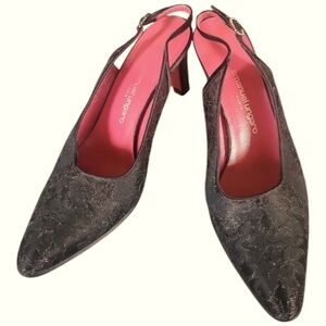 Emanuel Ungaro Paris Vintage Black Satin Couture Slingback Evening Holiday Shoes